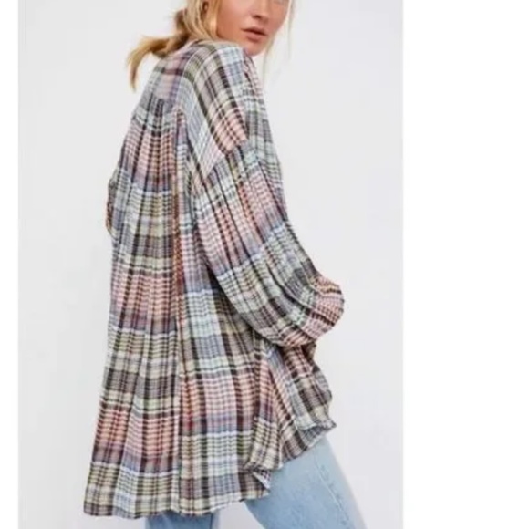 Free People Women's White Come On Over Plaid Top small‎ - Picture 10 of 12